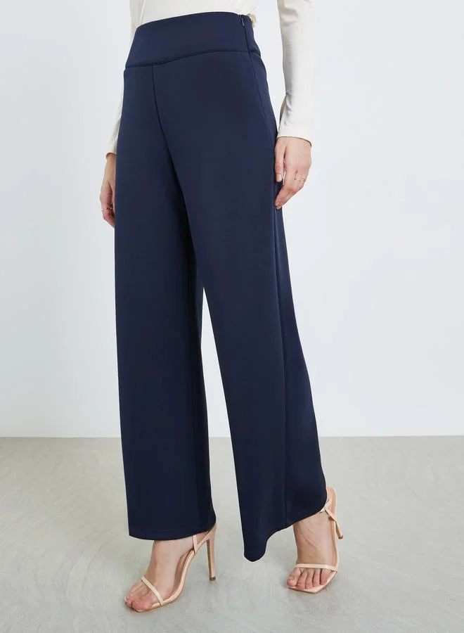Styli Women Navy Blue Wide Leg Trousers